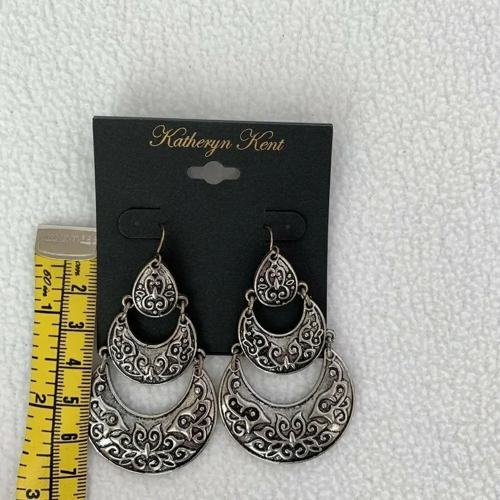 Katheryn Kent Silver Toned Dangle Earrings Half Moon Shaped NWT